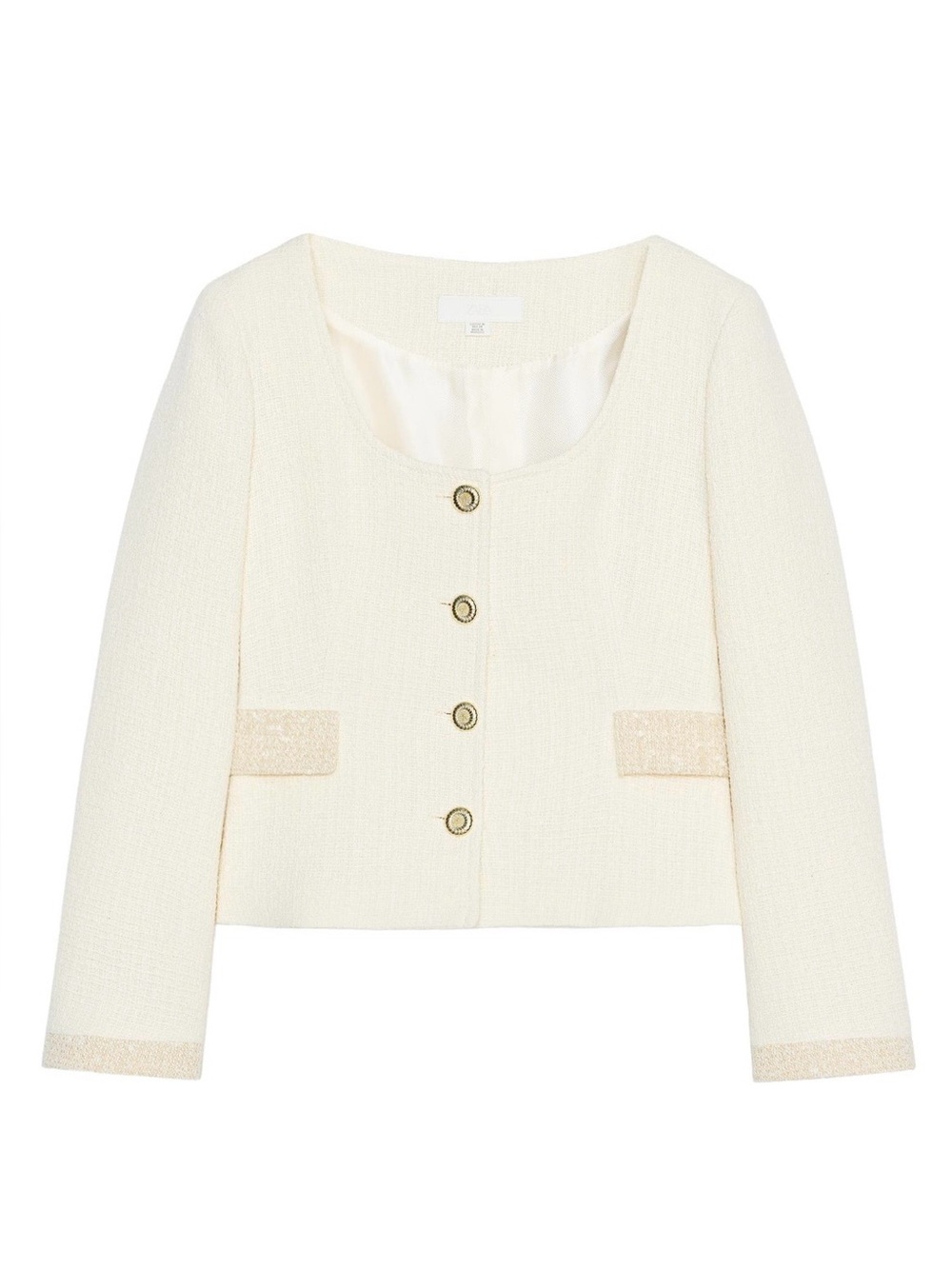 Zara Cream Bouclé Cropped Blazer with Gold Buttons